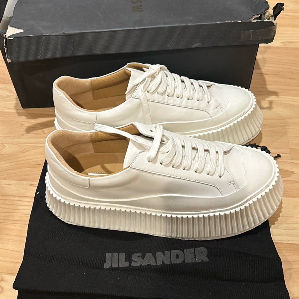 Jil Sander Platform white leather sneakers